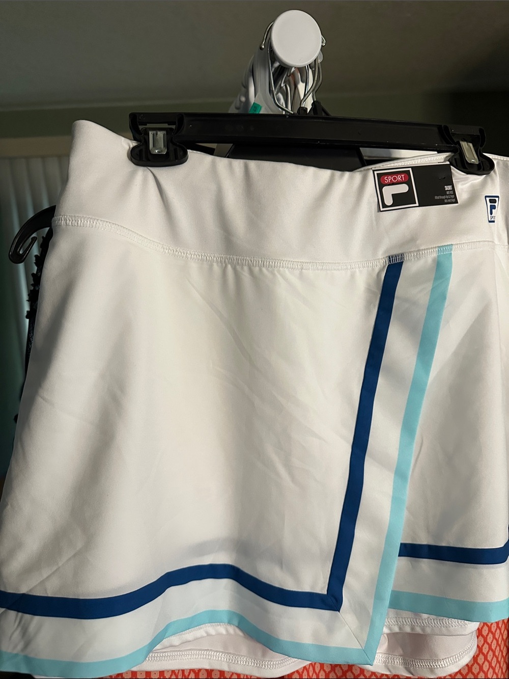 Fila White Tennis Skirt with Navy and Light Blue Stripes
